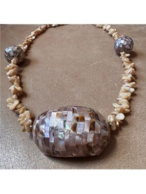 Mosaic Shell abalone mother of pearl Necklace Jay King designer coastal beach